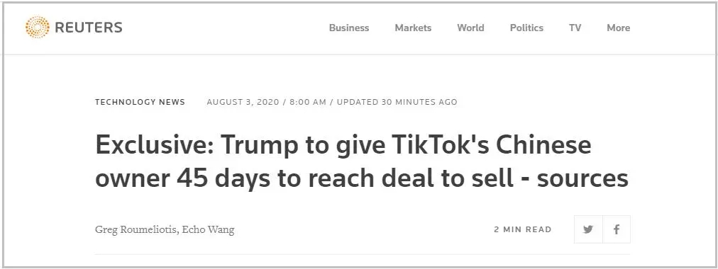 特朗普对TikTok下最后期限，创始人张一鸣内部信曝光！